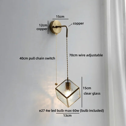 Élise Vintage Gold Glass Copper LED Wall Lamp Brass Arm