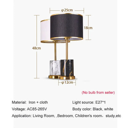 Élodie Nordic Iron Fabric Bedside Table Lamp E27 Modern Study Light