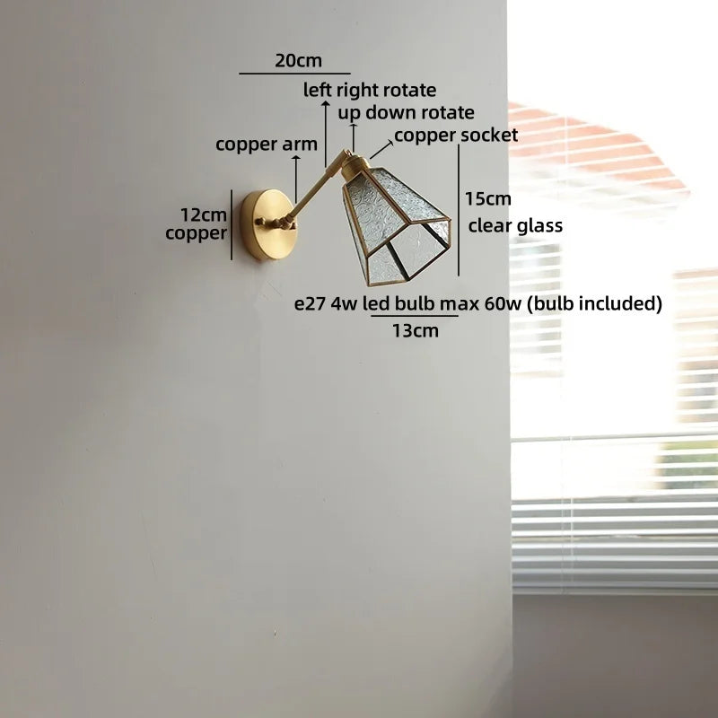 Élise Vintage Gold Glass Copper LED Wall Lamp Brass Arm