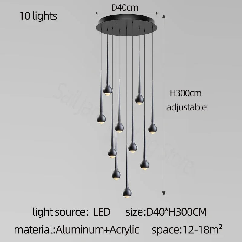 Amélie Modern Water Drop Staircase Crystal Pendant Lamp Luxury Bar Restaurant