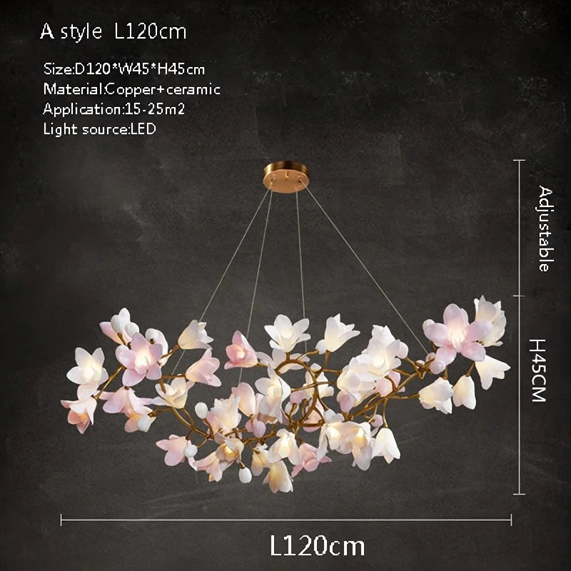 Éliane French Pink Ceramic Flower Branch Pendant Light