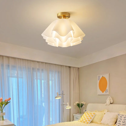 Sofia Nordic White Frosted Glass LED Semi-Flush Chandelier