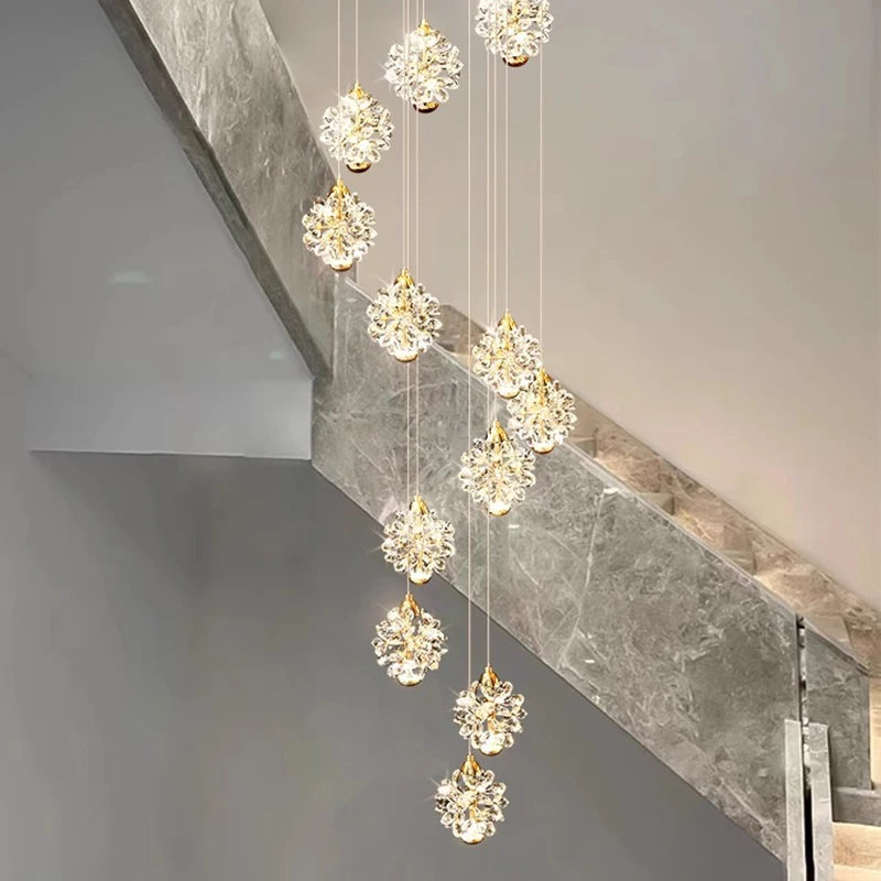 Modern Crystal Stair Pendant Light for Living Room and Hall