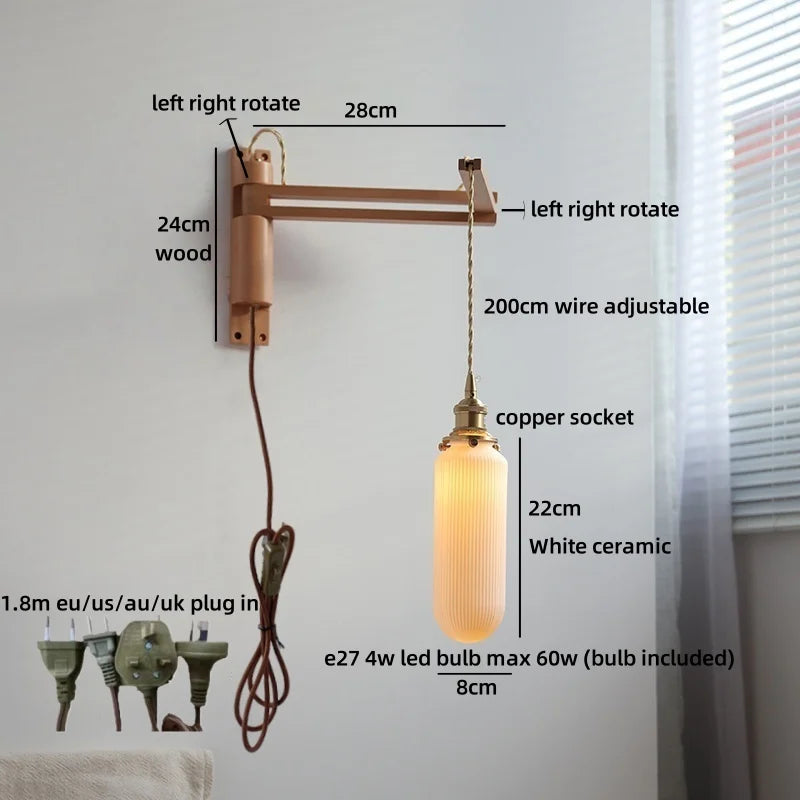 Élise Ceramic Wood Wall Lamp for Bedside & Bathroom