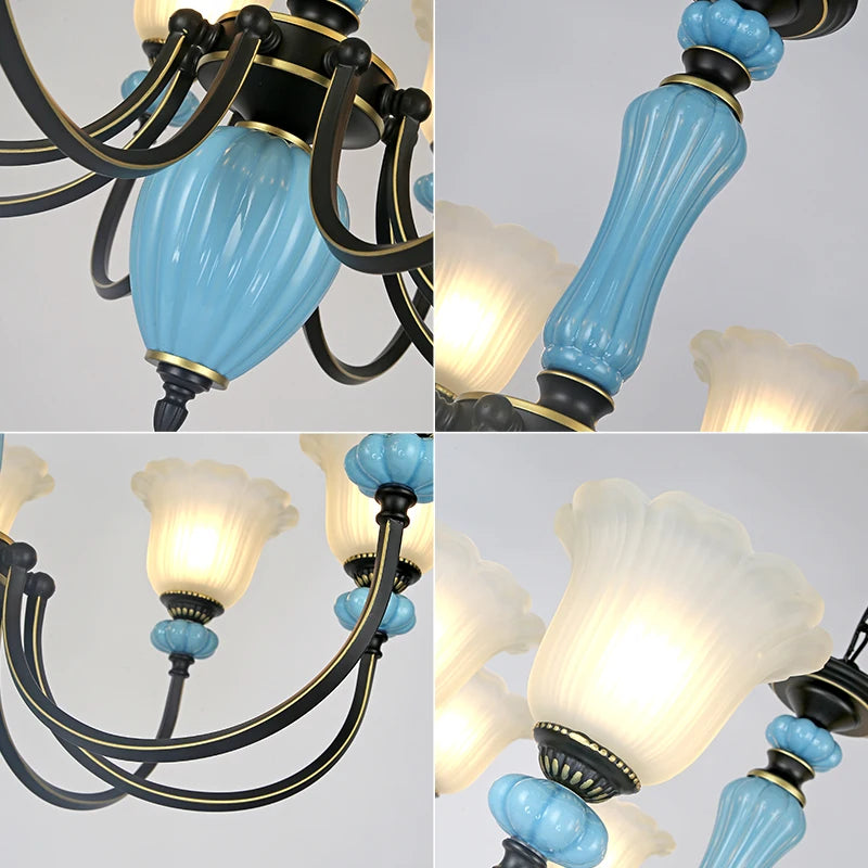 Manon Blue Ceramic Rustic European Chandelier Light