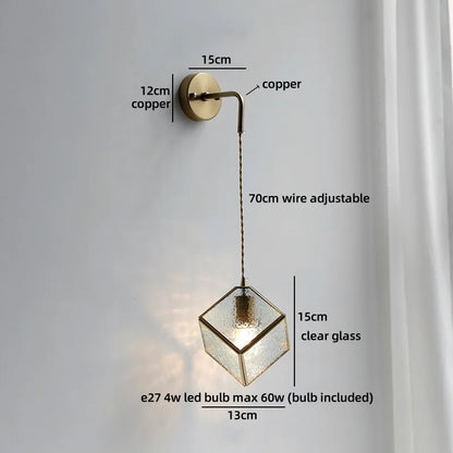 Élise Vintage Gold Glass Copper LED Wall Lamp Brass Arm