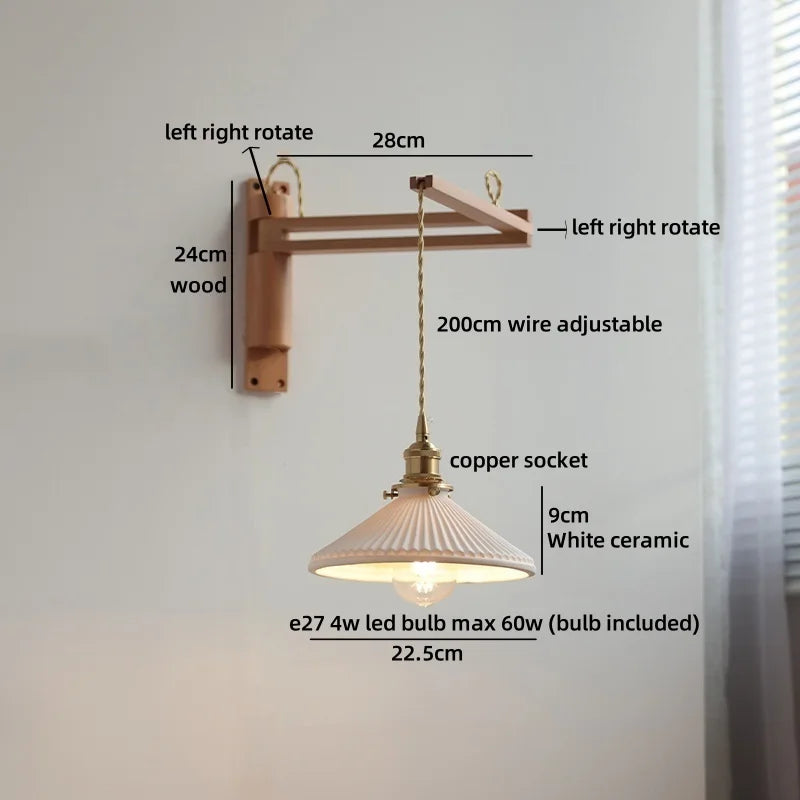 Élise Ceramic Wood Wall Lamp for Bedside & Bathroom