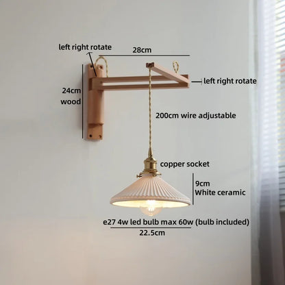 Élise Ceramic Wood Wall Lamp for Bedside & Bathroom