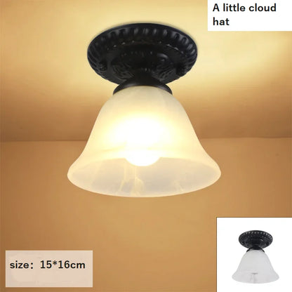 Camille Retro Glass Ceiling Light Ivory E27 Hallway Lamp