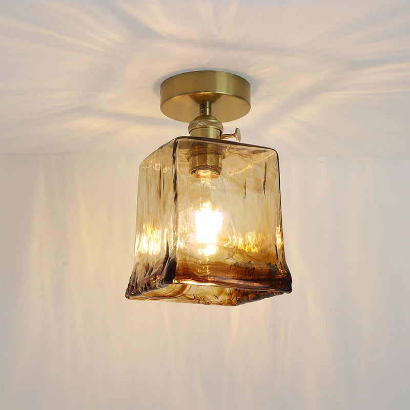 Éloise Amber Glass Copper Ceiling Light