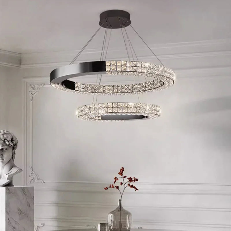 Sophie Scandinavian Crystal Chandelier Black Steel Ceiling Light