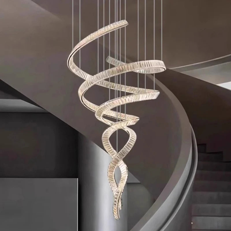 Elara Modern Crystal Stair Chandelier with LED, Remote/Touch Control
