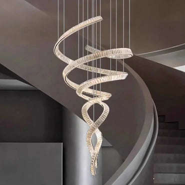 Elara Modern Crystal Stair Chandelier with LED, Remote/Touch Control