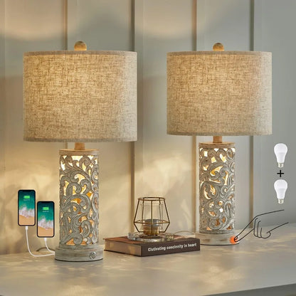 Camille 3-Way Dimmable USB A+C Touch Table Lamp Set of 2 Night Light