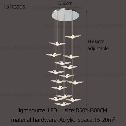 Delphine Swallow Bird LED Staircase Pendant Chandelier