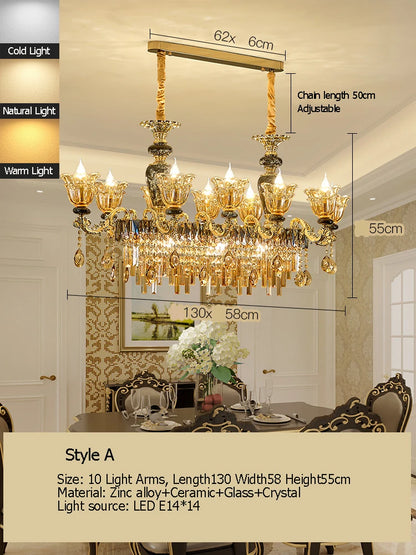Sophie Long Crystal Stained Glass Dining Chandelier Light