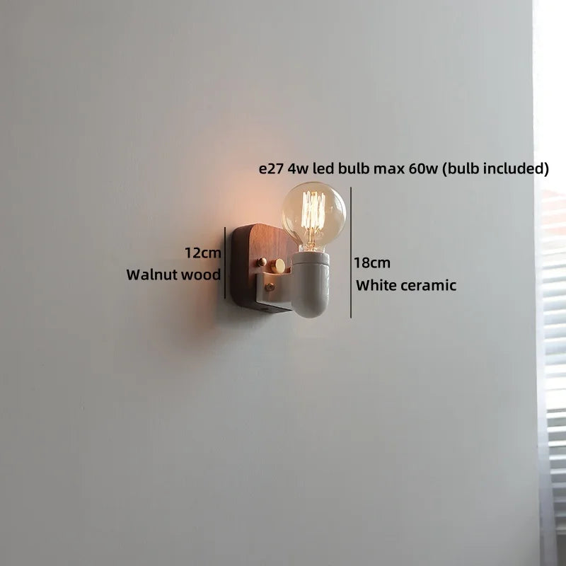 Sakura White Ceramic Walnut Wood LED Wall Lamp Japan Style