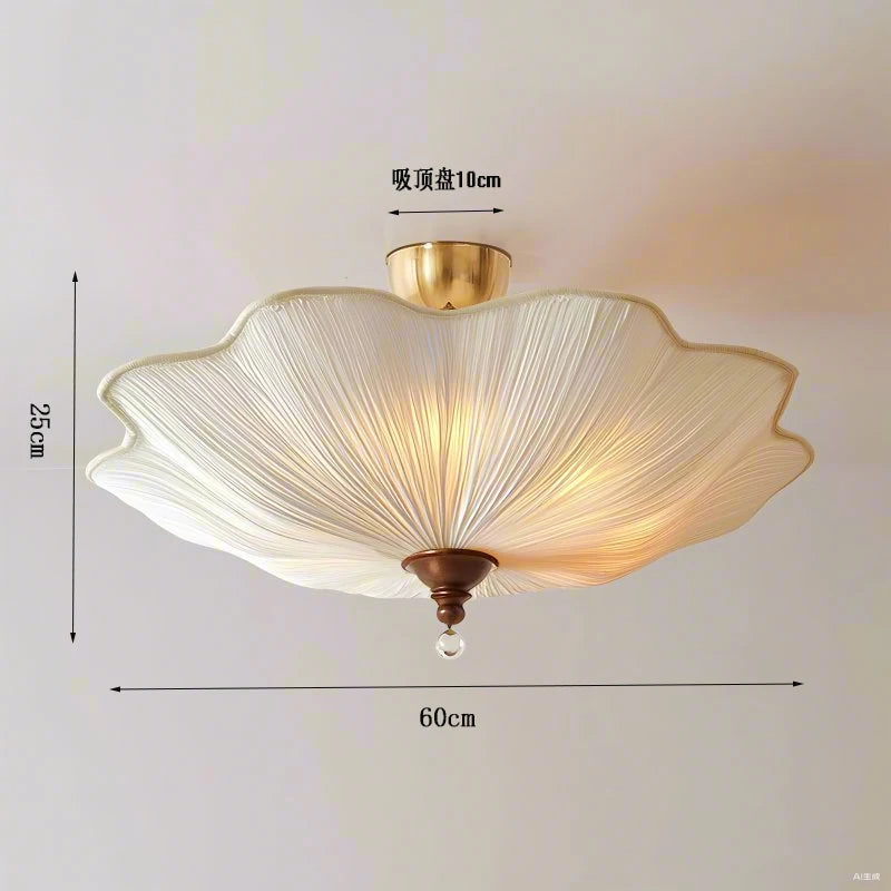 Élise French Retro Lotus-Leaf Fabric Ceiling Light