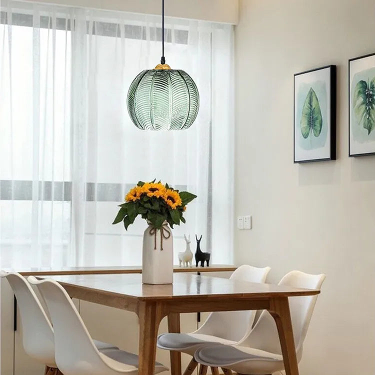 Camille Leaf Pattern Glass Pendant Light Gold Accent Fixture