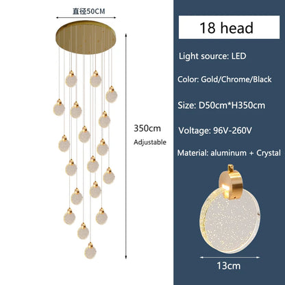 Clémence Luxury Crystal LED Staircase Chandelier Light