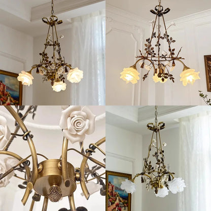 Isabelle Modern Brass Flower Glass Pendant Chandelier Light