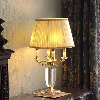 Luxury Crystal LED Table Lamp with Fabric Shade for Bedroom and Living Room