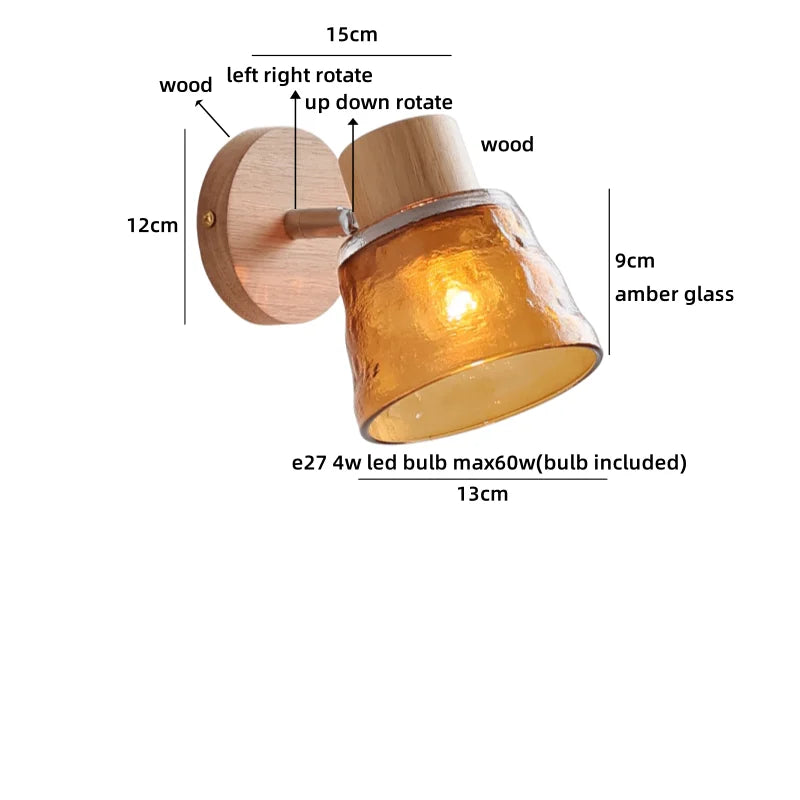 Lucienne Amber Glass Wood Wall Light