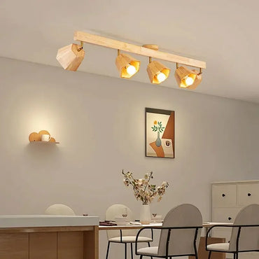 Élise Japanese Modern Wooden LED Ceiling Track Spotlight Chandelier