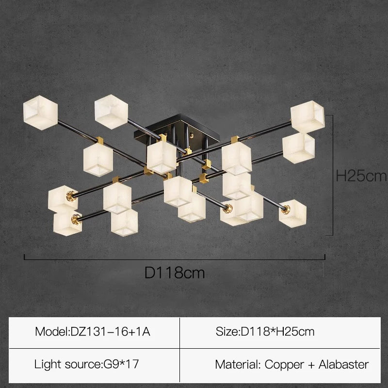 Sophie Postmodern Marble Brass Square Ceiling Lamp Luxury Living Light