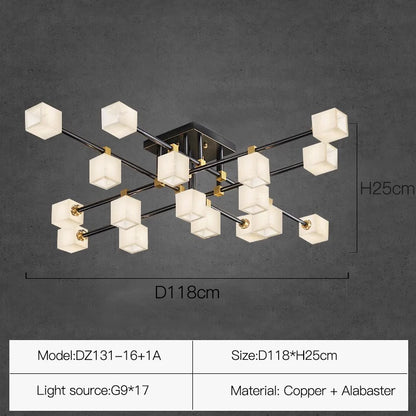 Sophie Postmodern Marble Brass Square Ceiling Lamp Luxury Living Light
