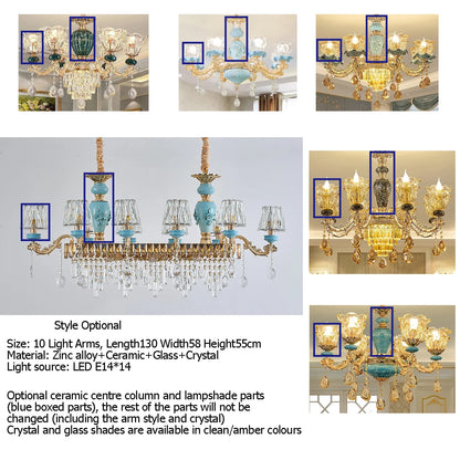 Sophie Long Crystal Stained Glass Dining Chandelier Light