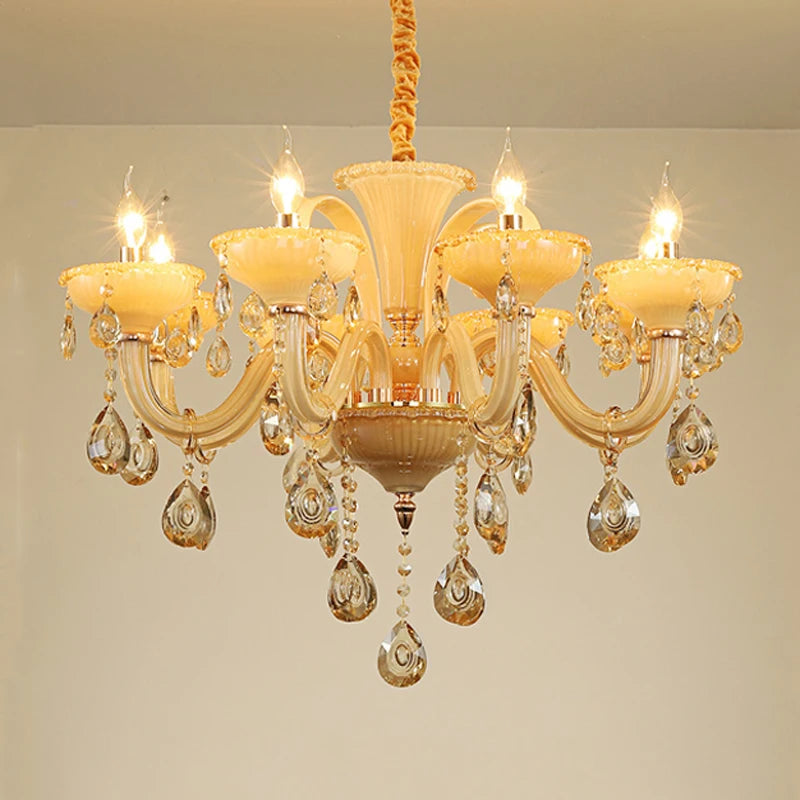 French Luxury Home Decoration Room Champagne White Chandelier European Villa Hotel Hall Restaurant E14 Crystal Pendent Lights