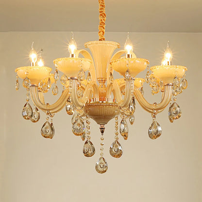 French Luxury Home Decoration Room Champagne White Chandelier European Villa Hotel Hall Restaurant E14 Crystal Pendent Lights