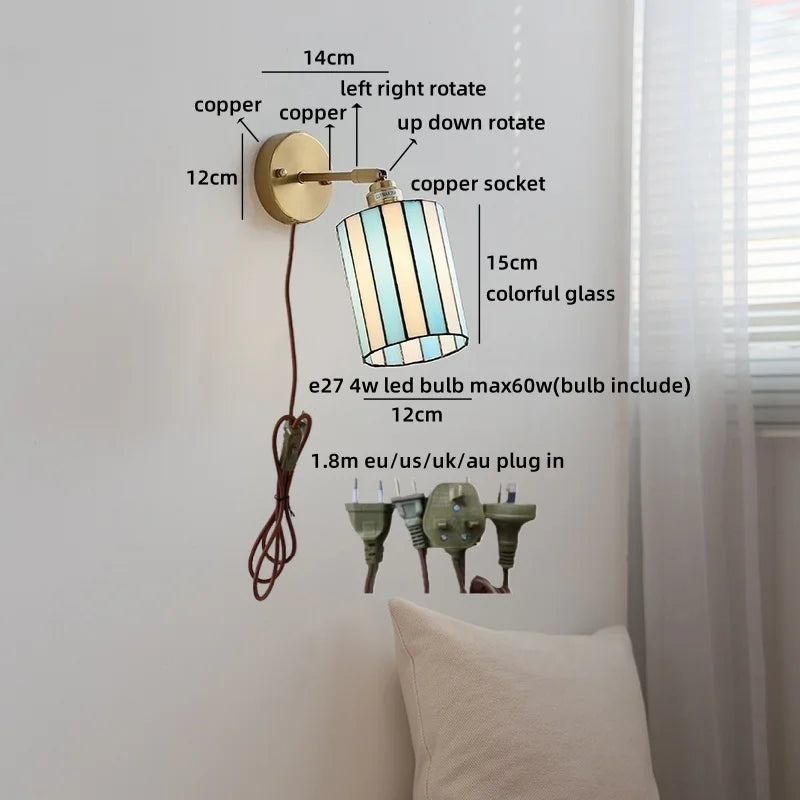 Isabelle Vintage Blue Glass Copper LED Wall Sconce