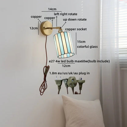 Isabelle Vintage Blue Glass Copper LED Wall Sconce