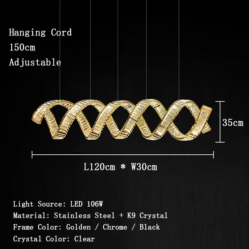 Valéria Spiral Crystal Gold LED Linear Chandelier
