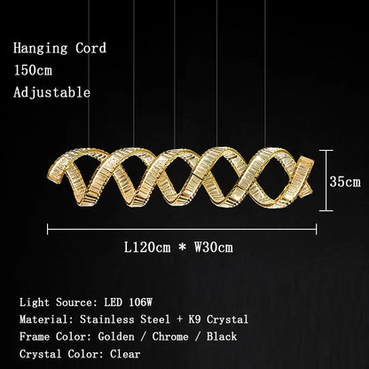 Valéria Spiral Crystal Gold LED Linear Chandelier