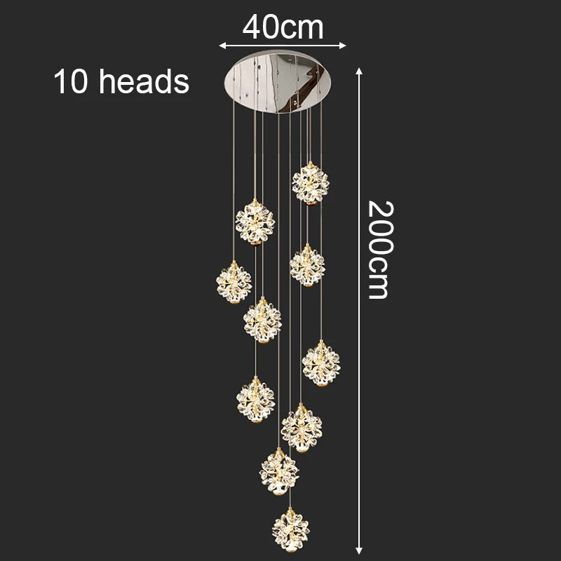 Modern Crystal Stair Pendant Light for Living Room and Hall