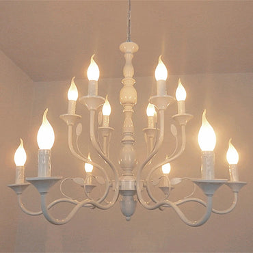 Luxury Rustic Wrought Iron Chandelier with Blue Candle LED Lights for Living Room