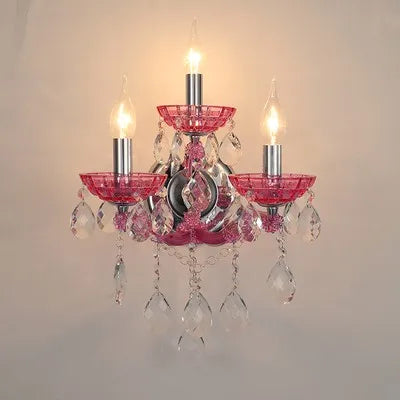 European Children's Room Bedroom Wall Lamps Princess Warm Pink Crystal Fixture Living Room Background Wall LED Lights Lamparas