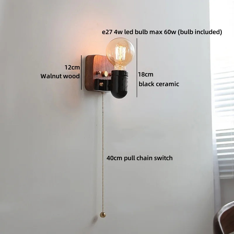 Sakura White Ceramic Walnut Wood LED Wall Lamp Japan Style