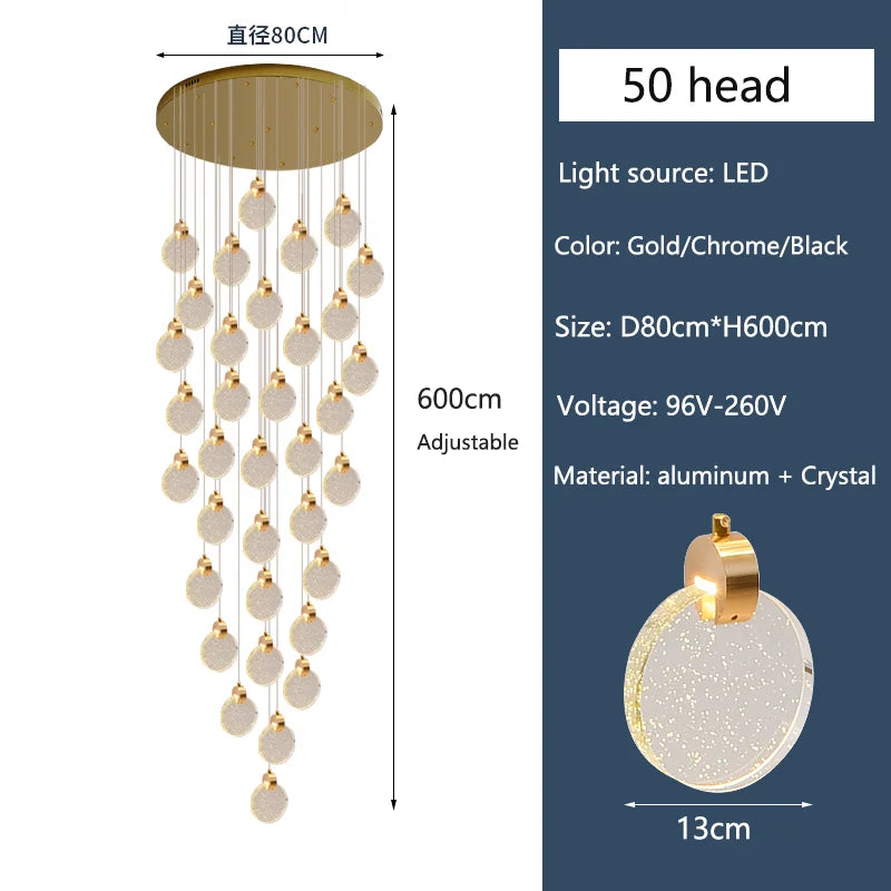 Clémence Luxury Crystal LED Staircase Chandelier Light