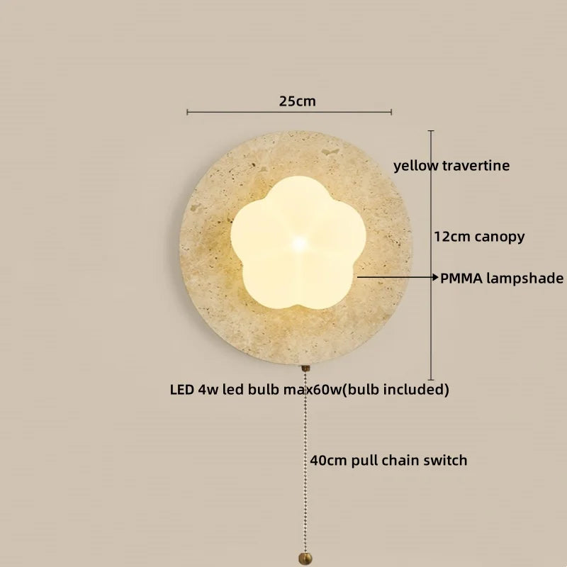 Sophie Yellow Travertine Wood LED Wall Lamp Wabi Sabi