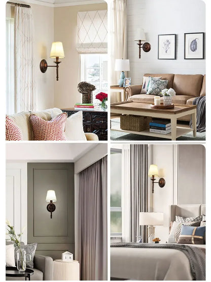 Amélie Retro Coffee Fabric Wall Lamp E14 European Bedside Light