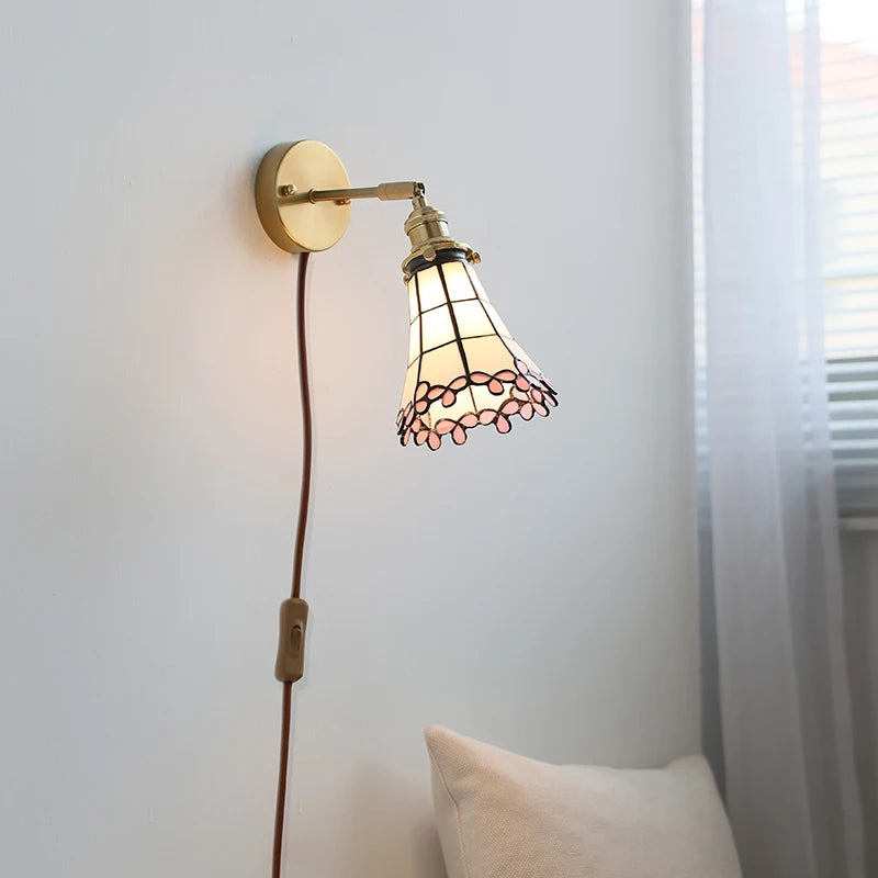 Amélie Nordic Glass Flower LED Wall Lamp Pink Copper