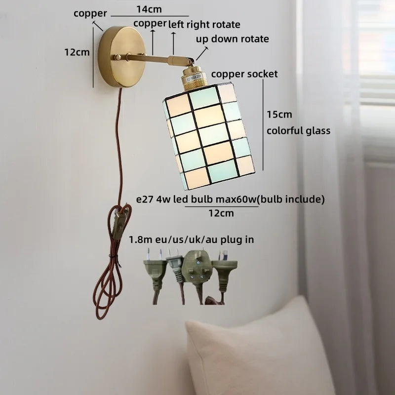Isabelle Vintage Blue Glass Copper LED Wall Sconce