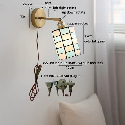 Isabelle Vintage Blue Glass Copper LED Wall Sconce
