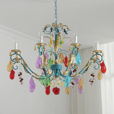 French Colorful Droplets Chandelier Light Nordic Candle Style Pendant Lamp Iron Crystal  Home Living  Dining Room Lighting Decor