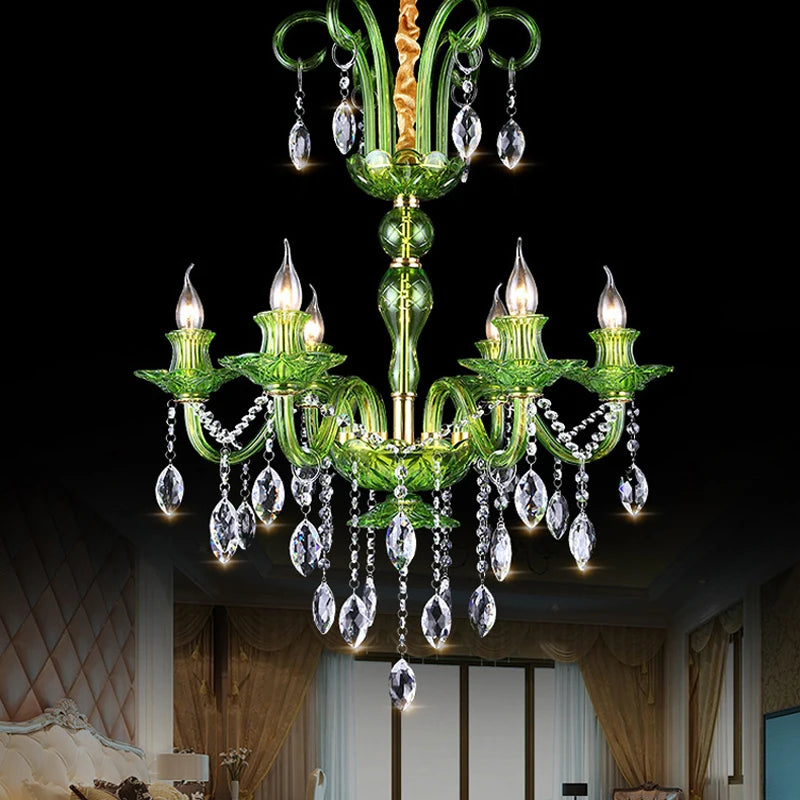 Modern Luxury Green Crystal Chandelier Wave Lotus Leaf Design LED Pendant Light for Bedroom Hotel Lobby Corridor And Restaurant