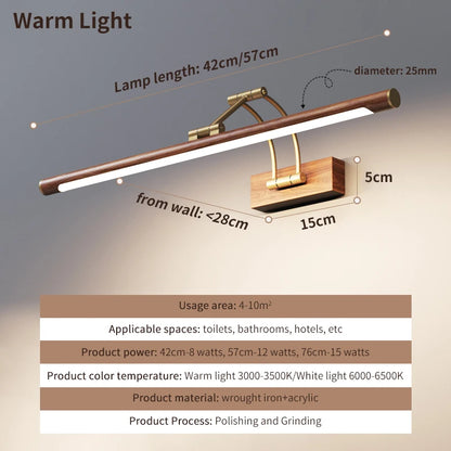 Élise Wood Grain Mirror Front LED Bathroom Light